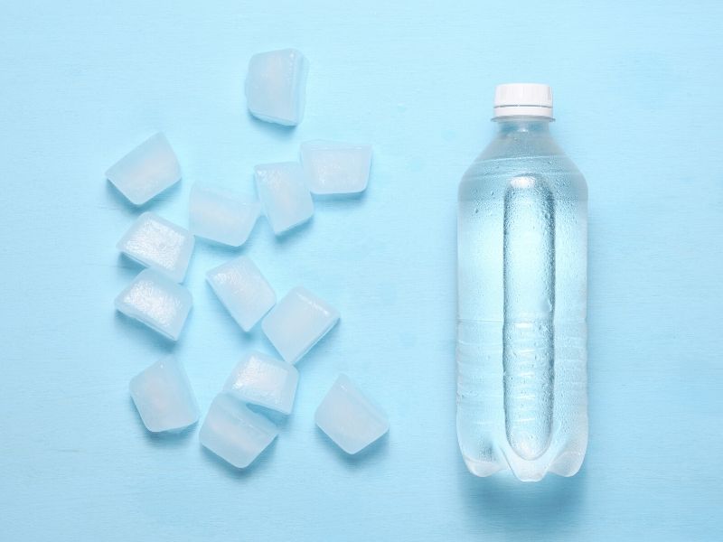 ice cubes and a bottle of water
